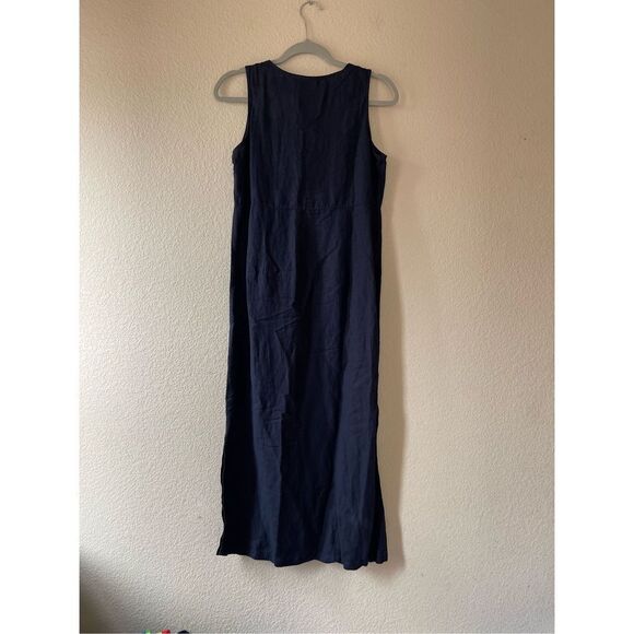 Vintage 90s‎ linen blend navy midi dress size medium - Picture 4 of 8